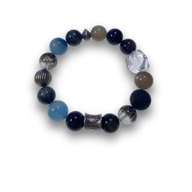 Imagem de ANNYUEBB Pulseira de energia de cristal e obsidiana, branco natural, prata, joia de pedra de cura | Pulseira elegante com pingente de boa sorte, presente de equilíbrio de chakra, 17cm （6.7‘’）, Cristal