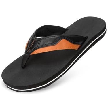 Imagem de HAOLIRA Chinelo masculino com suporte de arco, confortável, almofadado, ortopédico, leve, impermeável, antiderrapante, para uso ao ar livre, verão, praia, chinelos, Tawny/Preto, 40