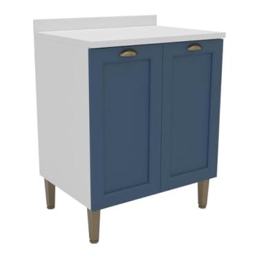 Imagem de Balcão de Cozinha Americana com Tampo 70cm 2 Portas Multimóveis Cr20485 Branco/azul