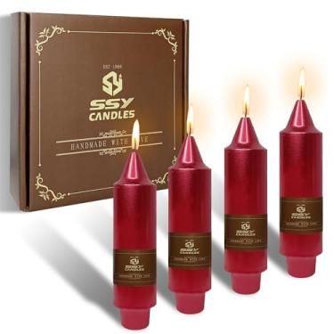 Imagem de Gedengni Castiçais vermelhos curtos cônicos, varas metálicas de 12,7 cm, velas afuniladas sem gotejamento para decoração de casa, casamentos, festas festivas de férias (7D-M-R)