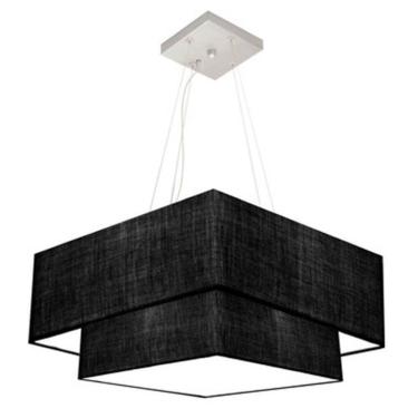 Imagem de Lustre Pendente Duplo Quadrado Vivare Md-4066 Cúpula Em Tecido 50x35cm Preto - Bivolt