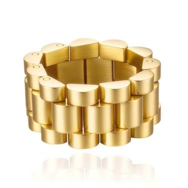 Imagem de MYNENEY Anel masculino de aço inoxidável de 10 mm com corrente de elos sólidos prata/ouro para homens, Aço inoxidável, Sem pedra preciosa