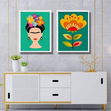 Imagem de Kit 2 Quadros Decorativos Gravuras Frida E Flores 45X34Cm