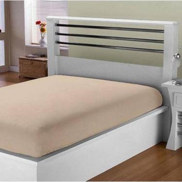 Imagem de Lençol Cama King Bege Avulso Com Elástico Algodão 150 Fios
