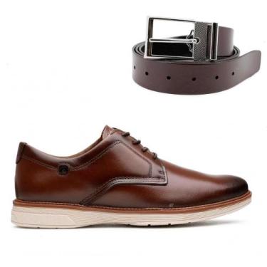 Imagem de Compre 1 Sapato Pegada Masculino e Ganhe 1 Cinto Dupla Face, 40, Marro