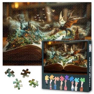 Imagem de Jigsaw Puzzle Dragon and Castle Artwork Puzzles Jigsaw Puzzle Epic Adventure 1000 Piece Puzzles Fantasy Book Art Crafts Challenging but Fun Creative Gift Dragon Wall Decor(50.5x70.5cm)