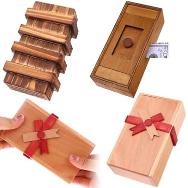 Imagem de Puzzle Box 3 Pack Wooden Secret Puzzle Box with Hidden Compartment 3D Brain Teaser Magic Drawers Secret Magic Box Wooden Box Puzzle Case Difficult Puzzle Box Gift Card Puzzle Box for Adults and Kids