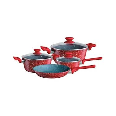 Imagem de Conjunto de Panelas 4 Peças Euro Colorstone Antiaderente, Tampas de Vidro e Cabos de Baquelite - Volcano