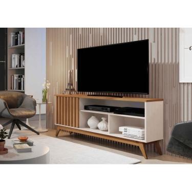 Imagem de Rack Malbec Ripado 136cm 1 Porta para Tv até 60 Polegadas OffWhite com Freijó - Rede Móveis