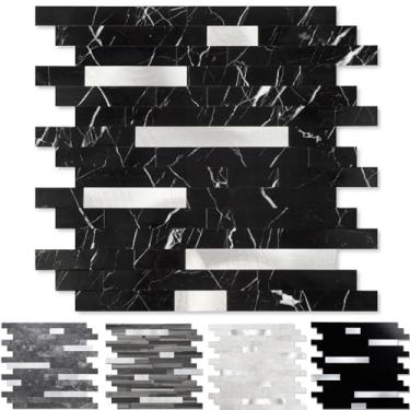 Imagem de Yipscazo 1 folha de revestimento de azulejo de metal de pedra, cole em azulejos para cozinha, banheiro, lavanderia, acampamento, lareira (30 x 30 cm), preto puro