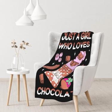 Imagem de Cobertor de comida - Cobertores para amantes de chocolate, Just A Girl Who Loves para cama de chocolate para sofá, cadeira, acampamento, viagem, carro, escritório (101,6 cm x 127 cm)