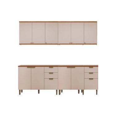 Imagem de Cozinha Modulada Completa Selene 4 Peças (2Balcões+2Aéreos) CP21 Jequitiba/Off White Fosco - Linea Brasil