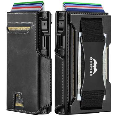 Imagem de Carteira inteligente masculina slim minimalista: carteira de couro pop up para cartão com alça de dinheiro - carteira dobrável RFID com bolso frontal e compartimento para cartão de crédito - presente