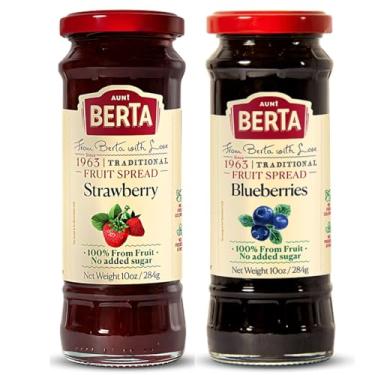 Imagem de Geleia Doce de Fruta Israelense Morango e Mirtilo (Strawberry e Blueberries) Sem Açúcar Adicionado AUNT BERTA 100% FRUTA - 2 Unidades de 284g cada