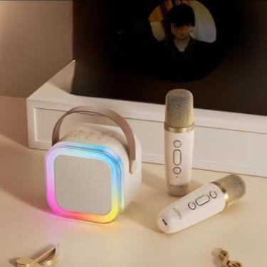 Imagem de Karaoke Infantil Portátil LED Bluetooth Com 2 Microfones Sem Fio