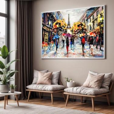 Imagem de Quadro com Moldura Sala Quarto Arte Paris Colorido Decorativo Horizontal Grande Hall