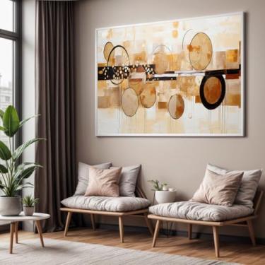 Imagem de Quadro com Moldura Sala Quarto Abstrato Pintura Arte Marrom Bege Creme Decorativo Horizontal Grande Hall
