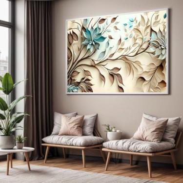 Imagem de Quadro com Moldura Sala Quarto Planta Floral Bege Marrom Verde Decorativo Horizontal Grande Hall