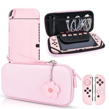 Imagem de Estojo de transporte DLSeego rosa para Switch OLED com acessórios