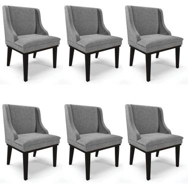 Imagem de Kit 6 Cadeiras Estofadas para Sala de Jantar Base Fixa de Madeira Preto Lia Linho Grafite - Ibiza