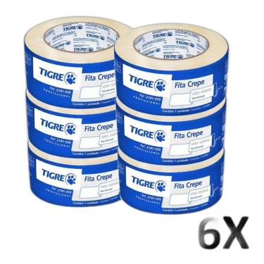 Imagem de Kit 6 Fita Crepe Uso Geral Pintura 48Mmx50M Tigre