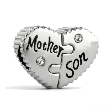 Imagem de QeenseKc Pingente de coração dividido em 2 peças, contas de mãe e filho, compatível com pulseira Pandora feminina