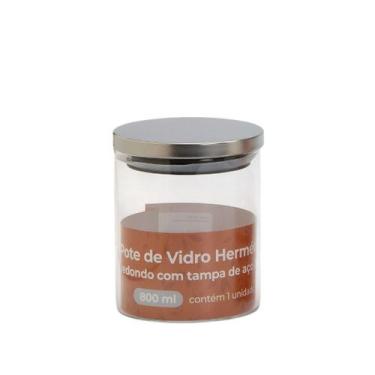 Imagem de Pote Hermético de Vidro 800ml com Tampa de Inox para Alimentos e Condi