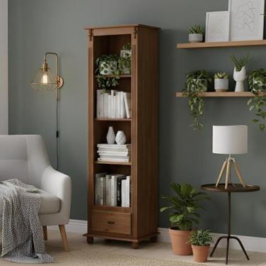 Imagem de Estante para Livros de Madeira 3 Prateleiras 1 Gaveta Pés Torneados - 