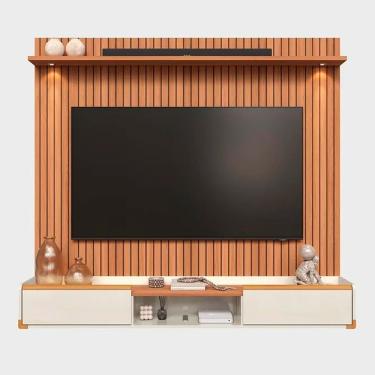 Imagem de Rack Bancada Com Painel Para Tv De Até 75 Com Led Ariel Jequitibá Ripado 3d-off White