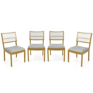 Imagem de Kit Com 4 Cadeiras Milena Madeira Maciça Assentos Estofados Encostos De Tela Sintética Linho Cinza 407
