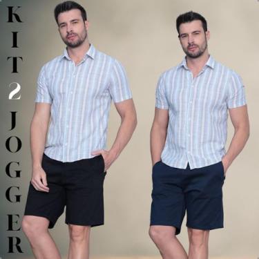 Imagem de Kit 2 Bermudas Jogger Masculina Sarja Premium com Elastano e Cordão Aj