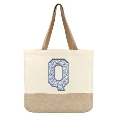 Imagem de Jeteman Sacola de lona inicial, bolsas femininas personalizadas com monograma, presente de aniversário de lua de mel para damas de honra, Perguntas frequentes, Large