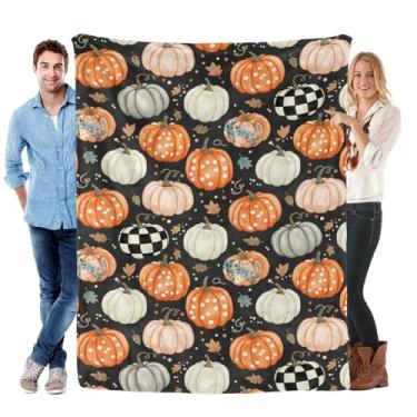 Imagem de Cobertor de abóbora de Halloween 127 cm x 152 cm laranja abóbora cobertor de lã macio cobertor quente presentes para mulheres para casa, sala de estar, sofá, cama, cadeira ou decoração de dormitório