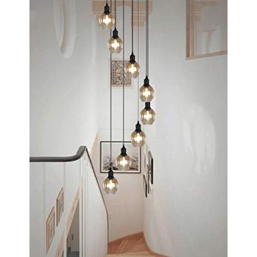 Imagem de Lustre pendente espiral moderno com esferas de vidro para escada duplex de vila, lustre longo E27 LED tamanho grande (10 esferas)