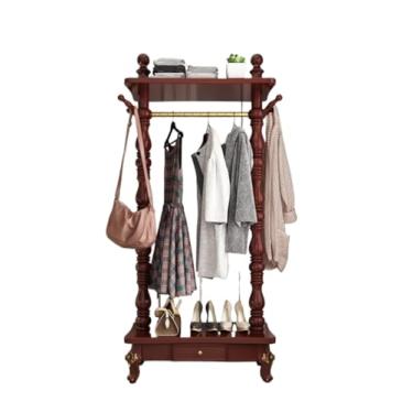 Imagem de Prateleira para casacos, estilo europeu, cabide de madeira maciça, cabide para roupas domésticas, cabideiro, quarto, vertical, suporte para casacos (marrom avermelhado, médio)