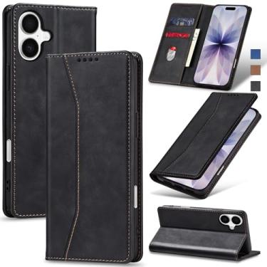 Imagem de Jasonyu Flip Carteira Capa para iPhone 17,Capinha Folio Magnética de Couro com Suporte para Cartão,Suporte para Chute - Protetora Durável de TPU à Prova de Choque para Telefone,Preto
