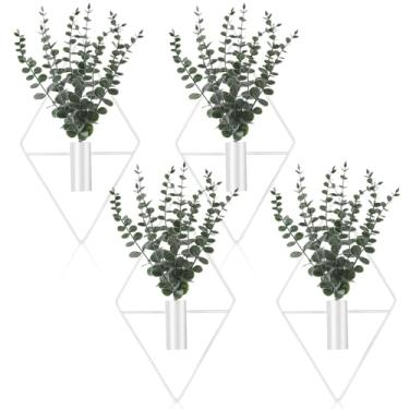 Imagem de Jexine Vaso suspenso de metal artificial de eucalipto, suporte para plantas internas, geométrico, moderno, boêmio, banheiro, decoração de parede para sala de estar, escritório (branco, 8 peças)