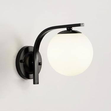 Imagem de Abajur de vidro estilo minimalista dourado/preto, luminária de parede de teto de latão, luminária de parede de cabeça única estilo japonês E26/E27, quarto interno, sala de estar, escuro2