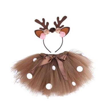 Imagem de YIJU Fantasia de rena tutu e conjunto de faixa de cabeça, vestido de fantasia cosplay para festa de máscaras