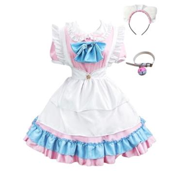 Imagem de EHSUYAB Fantasia de empregada kawaii, 5 peças, orelhas de gato, faixa de cabeça, sino, gargantilha, avental, vestido Lolita, anime, cosplay, Halloween, XX-Grande