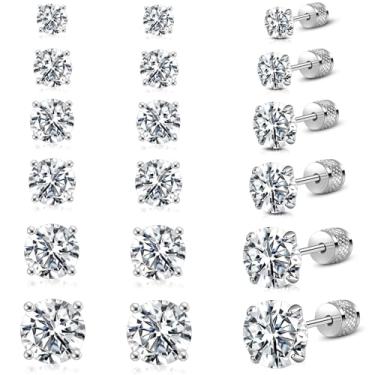 Imagem de ONESING 4/6/12 pares de brincos masculinos de aço inoxidável hipoalergênicos de zircônia cúbica para mulheres e homens, CZ 2/3/4/5/6/8mm, Aço inoxidável, Sem pedra preciosa