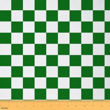 Imagem de Tecido quadriculado retrô adolescentes mulheres homens verde branco tecido de estofamento xadrez para cadeiras sofá sofá crianças meninos meninas geométrico vintage para projetos de casa faça você