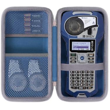 Imagem de Baval Capa de impressora de etiquetas compatível com impressora de etiquetas portátil Brady M210/M210-LAB/BMP21-PLUS (caixa azul, zíper cinza)
