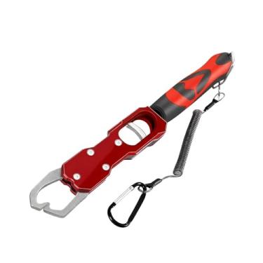 Imagem de Generic Alicate de pesca fácil de pegar, balança embutida, antiderrapante, 39 libras, com cordão de segurança, suporte removedor de anzol leve, Vermelho