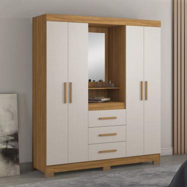Imagem de Guarda Roupa Solteiro com Espelho e Pes 4 Portas 3 Gavetas NT5015 Notavel Moveis