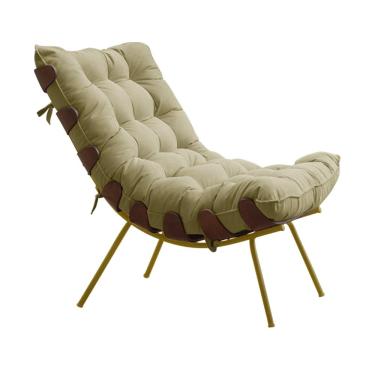 Imagem de Poltrona Decorativa Sala de Estar Abel Base de Madeira Dourada Veludo Bege - Gran Belo