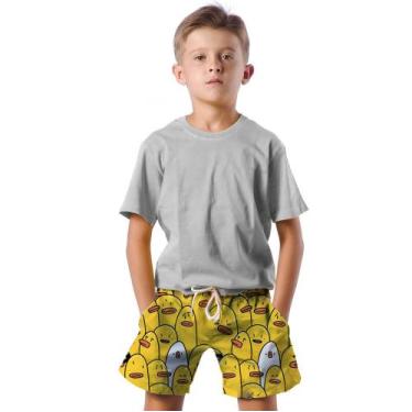 Imagem de Shorts Infantil Bermuda Calção Praia Verão Patos Arte Amarelo 179 - SM