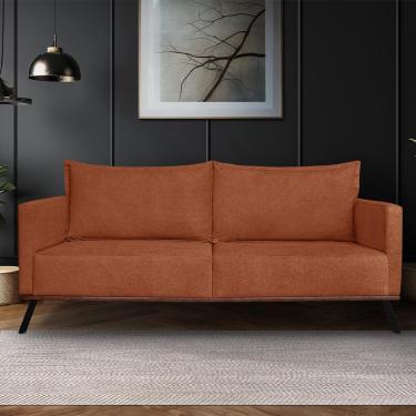 Imagem de Sofá Living 3 Lugares com Pés de Ferro Almofadas Soltas 220cm Saiph Bouclê Terracota G63 - Gran belo