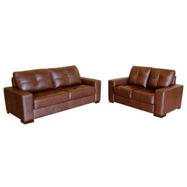 Imagem de Jogo de Sofá 2 e 3 Lugares Sala de Estar Milão Couro Caramelo - Gran Belo