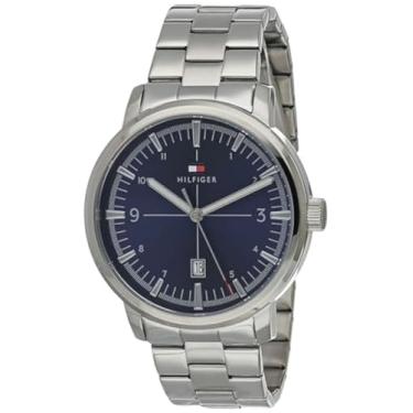 Imagem de Tommy Hilfiger Relógio masculino de aço inoxidável, prata/bege, pulseira